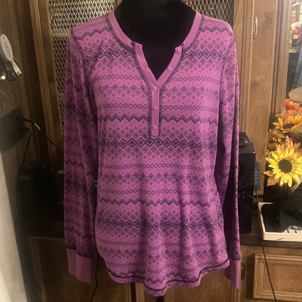 Made for Life Women's Purple Patterned Long Sleeve Top